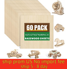 60 Pack Basswood Sheets 12x12x1/8 Inch for Crafts  Unfinished Wood A19.5 