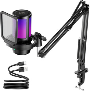 Jeu USB Microphone, annulation de bruit Condenser Mic avec Mute, gain, RGB Ind