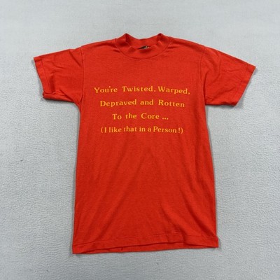Vintage Top Half Shirt Mens Small Red Twisted Warped Rotten Funny Graphic Tee