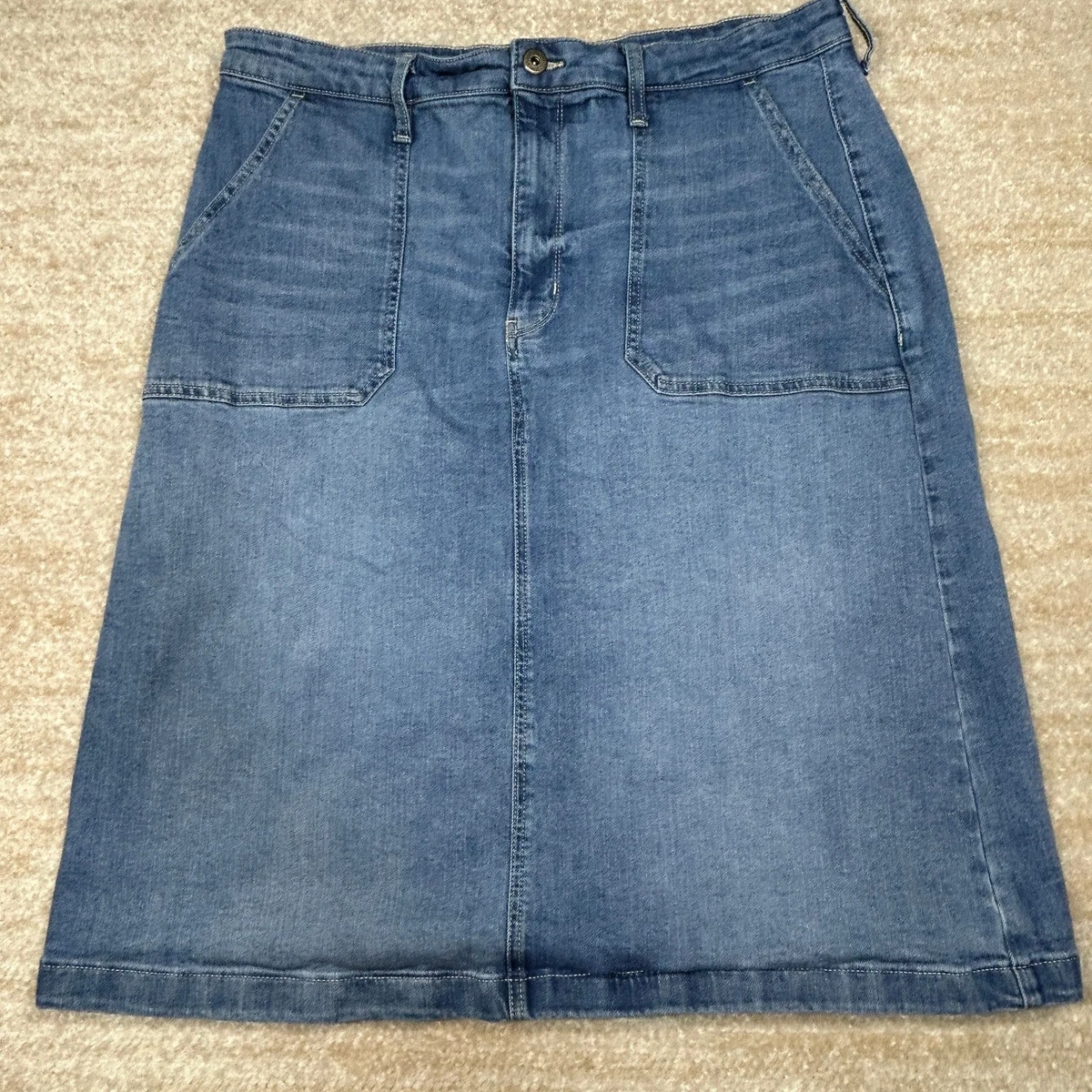St. John's Bay Womens High Rise Midi Denim Skirt Plus, Color: Med