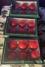 16 Vintage Holiday Lane red satin glass ornaments 3 Inch ￼
