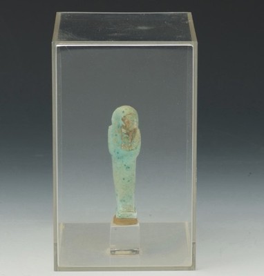 Ancient Egyptian Hand-Carved Faience Glazed Stone Ushabti Figure