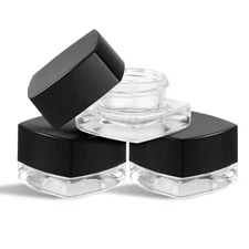 (200 Pack) 5ml Thick Glass Square Jars with Black Child Resistant Lids - Stor...