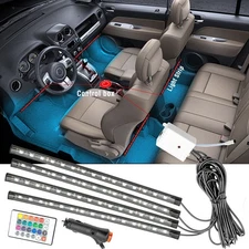 4pc 60 LED RGB Car Interior Footwell Strip Light Remote  Control Atmosphere Lamp