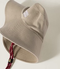 NWT - Miu Miu Denim Bucket Hat in Beige/Amaranth - Size M