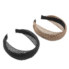 2 Pcs Wide Woven Hairbands for Women Bohemian Rattan Headband Braided
