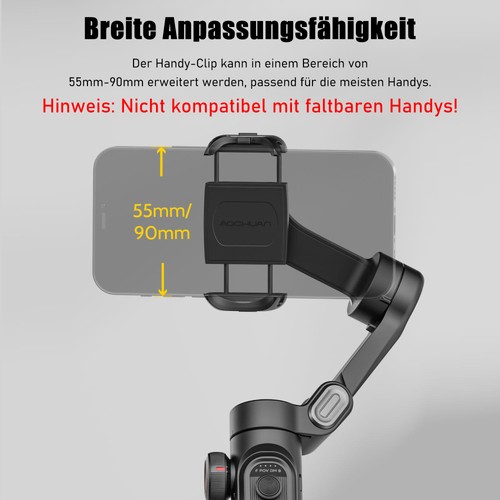 Faltbarer 3-Achsen Handheld Gimbal Stabilisator für Handy Kamera mit Fokusrad - Bild 6 von 14
