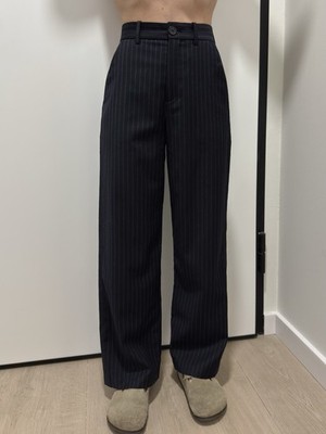 DDP Uniqlo JW Anderson Striped Wool Blend Tapered High Rise Pants