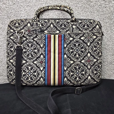 Vera Bradley Laptop Bag Briefcase Black Floral Stripe Padded Shoulder Strap - Image 1 of 4