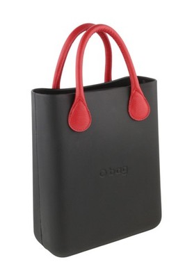 O BAG schicke Damentasche OS schwarz rot Doppelhenkel Innentasche eckig Beuteltasche *