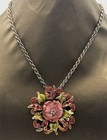 Vintage Style Floral Pendant Necklace Enamel Rhinestone Statement Jewellery