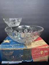 Vtg Anchor Hocking 3 Piece Prescut Chip And Dip Set Early American Original Box