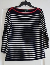 Lauren Ralph Lauren Large Knit Top Striped 100 Cotton Boat Neck 2090