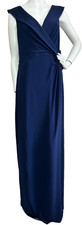 Lauren Ralph Lauren Formal Dress Women Size 16 Blue Jersey Wrap Slit Lined EUC