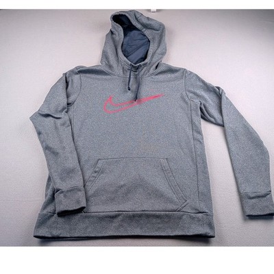 Nike Dri-FIT Hoodie Womens Small Gray Pink Swoosh Just Do It Pullover Sweatshirt