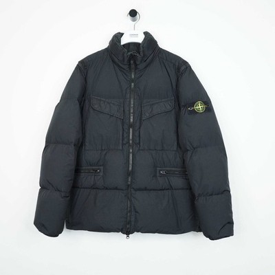 Stone Island schwarze gefütterte Crinkle Reps Daunenjacke   Medium