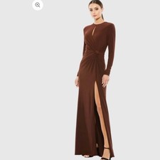NEW IEENA for Mac Duggal 55708 Chocolate Brown Knot Front Keyhole Draped Dress 2