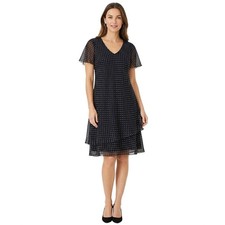 Vintage R&M Richards Womens 10 Black White Dot Tiered Chiffon Dress Made in USA