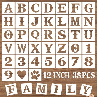 12 Inch Letter Stencils and Numbers, 38 Pcs Alphabet DIY Craft 12 