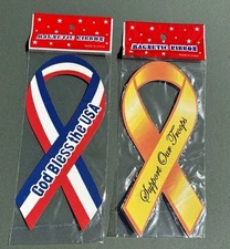 God Bless America & Support Our Troops 8" Ribbon Magnets - Car Fridge - New 