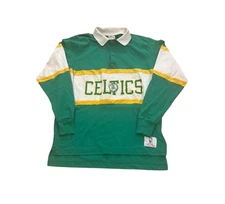 Vintage 80's Nutmeg Mills Boston Celtics NBA Polo Style Button Down Shirt Large