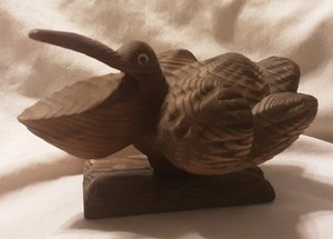 Vintage Cryptomeria Wood Pelican Figurine Sculpture