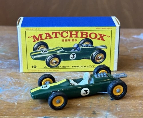 Vintage Lesney Matchbox 19 Lotus Racing Car Toy Car w/ Original Box