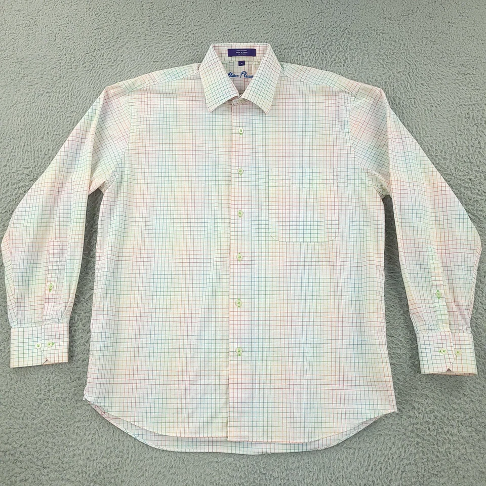 Camisa Alan River Para Hombre Mediana Blanca Multicolor Cuadros Rejilla Vestido Manga Larga Foto 3 de 4