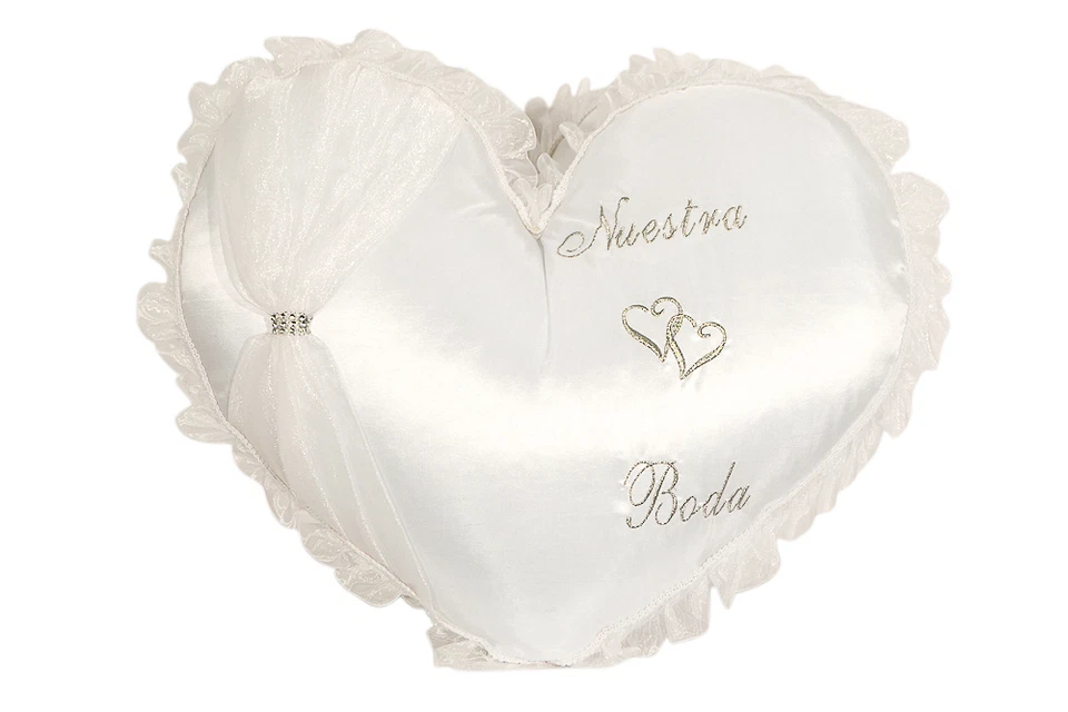 Juego de almohadas de rodillas de boda de corazón blanco - Almohadas de rodillas de satén Nuestra Boda  Foto 2 de 2