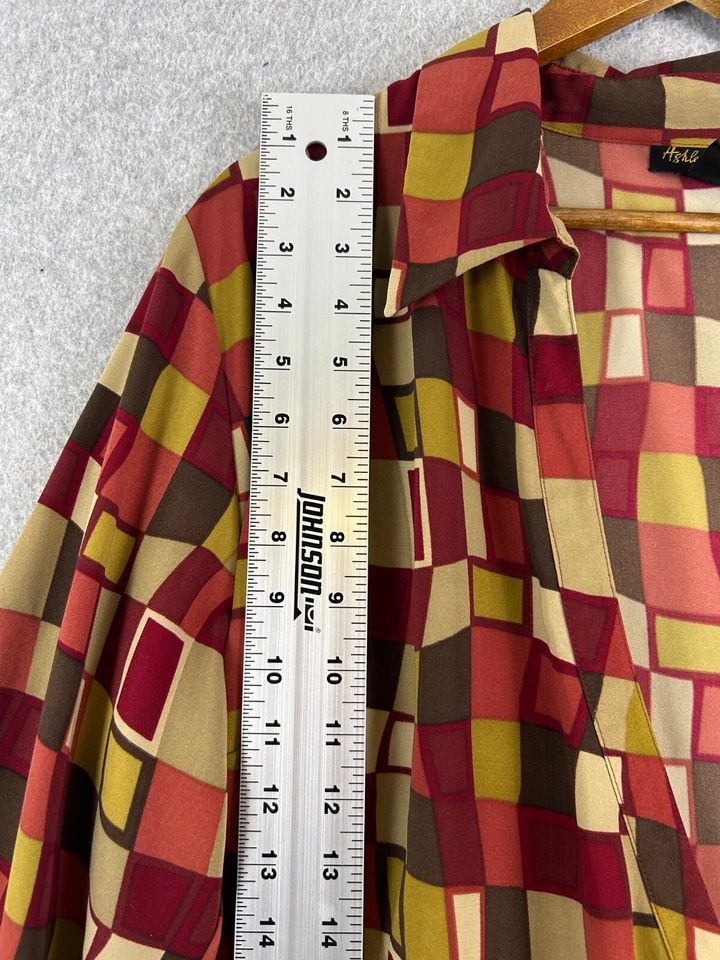 Ashley Stewart Maxi Dress Women's 18 Red Geometric V-Neck Wrap Retro 70's VTG - Image 3 of 4