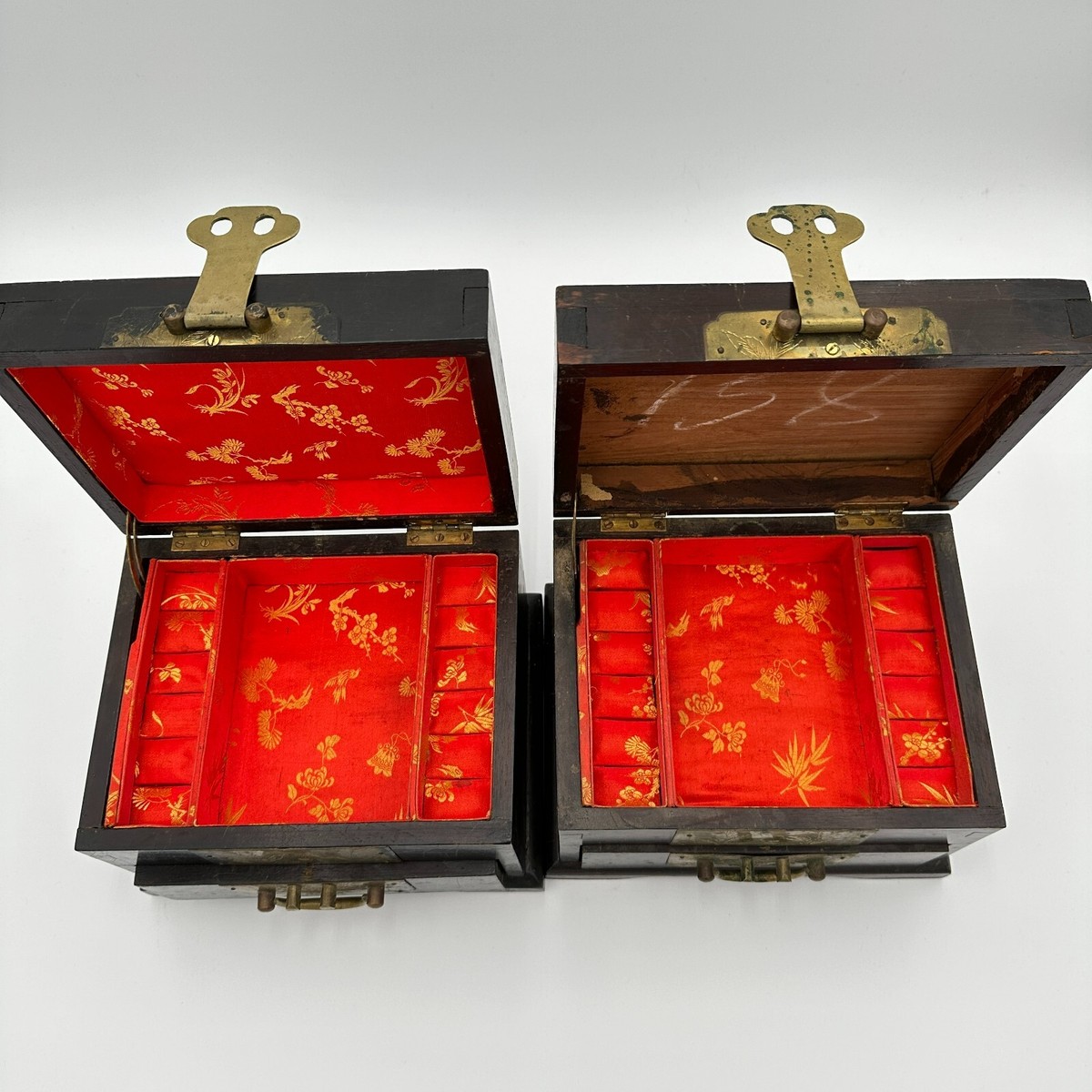 コレクターズボックスセット 2003 Johnny & Associates Set of 2 Vintage GEORGE ZEE & Company Jewelry Box Wood Brass Hong