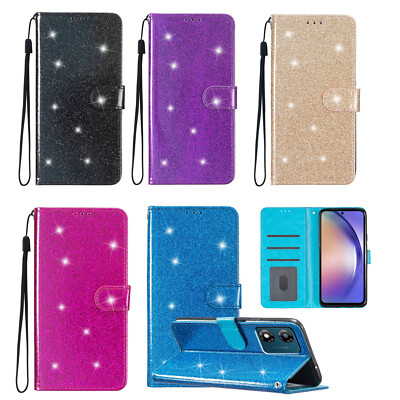 Glitzer Bling Handyhülle Schutz Tasche PU Leder  Book Flip Cover Wallet Case
