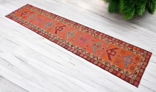 3x13 Runner Turkish Rug Hand Made Long Hallway Rug Low Pile Actual 2.9 x 12.6 ft