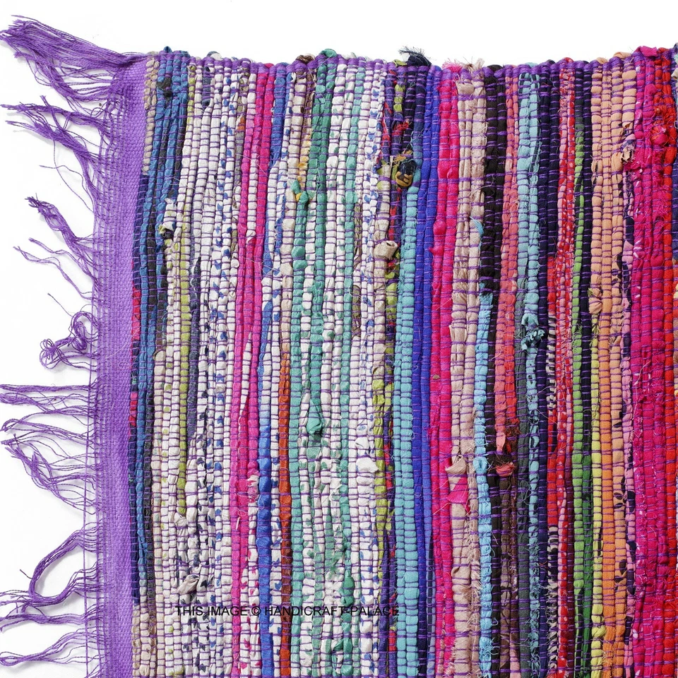 Hand Made Bohemian Braided Cotton Area Rug in Multi Purple Color Chindi 5X7 FEET - Image 2 of 3