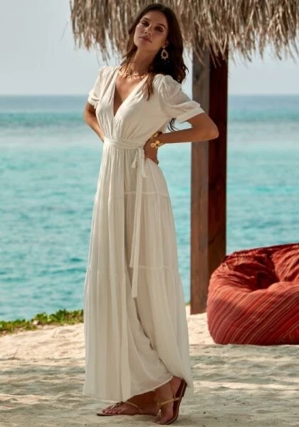 BNWT Medium UK12 Melissa Odabash Emily Long Cream Maxi Dress Net A Porter