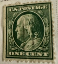 1909 Benjamin Franklin stamp Perforated Bluish Paper Keep In Album