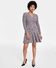 Taylor Women's Tweed Button-Front Fit & Flare Dress - Shiraz Multi 4