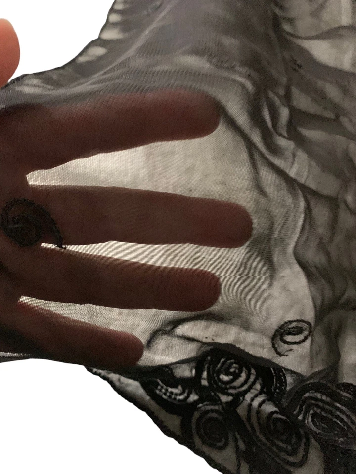 Винтажный чистый вискоза w черный стеклянный бусина и блестки искусства шарф Индии свернутый край изящный - Изображение 2 из 4