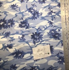 Blue Camouflage Floral Cotton Fabric By the Yard