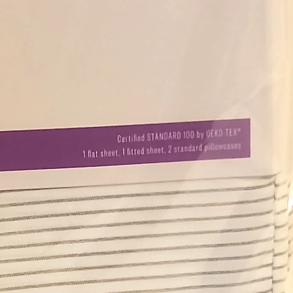 Room Essentials Microfiber Full Size Sheet Set White with Blue Stripe Carry Bag - Image 2 of 4