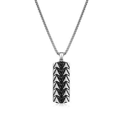 BRAND NEW Ethos Chevron Rhodium and Gunmetal Black Sapphire Tag Necklace UP07