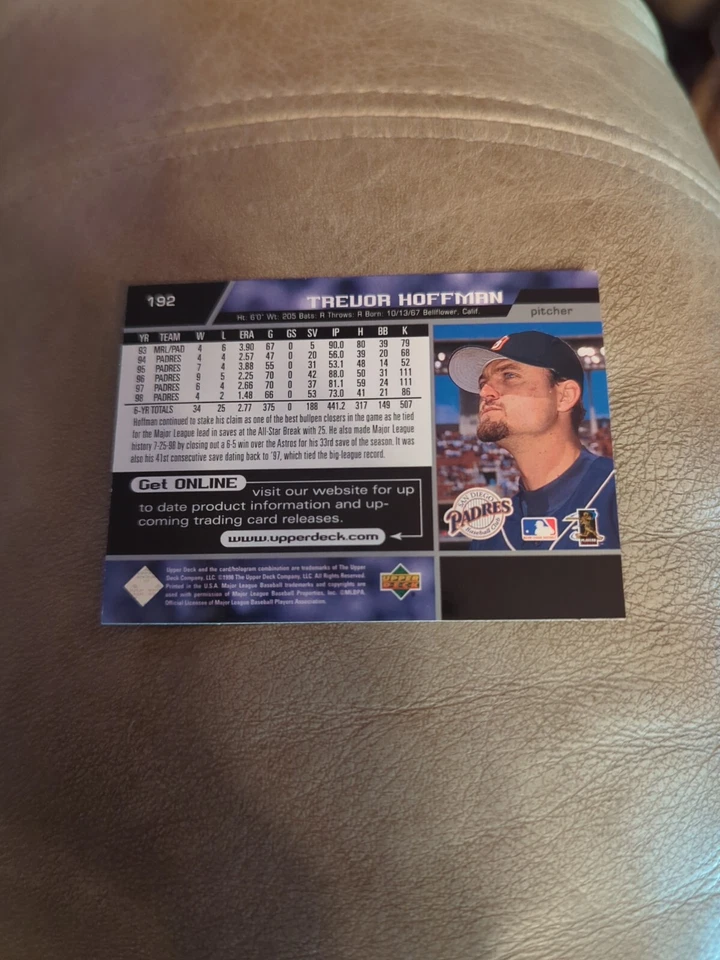1999 Upper Deck Trevor Hoffman #192 San Diego Padres - Image 2 of 2