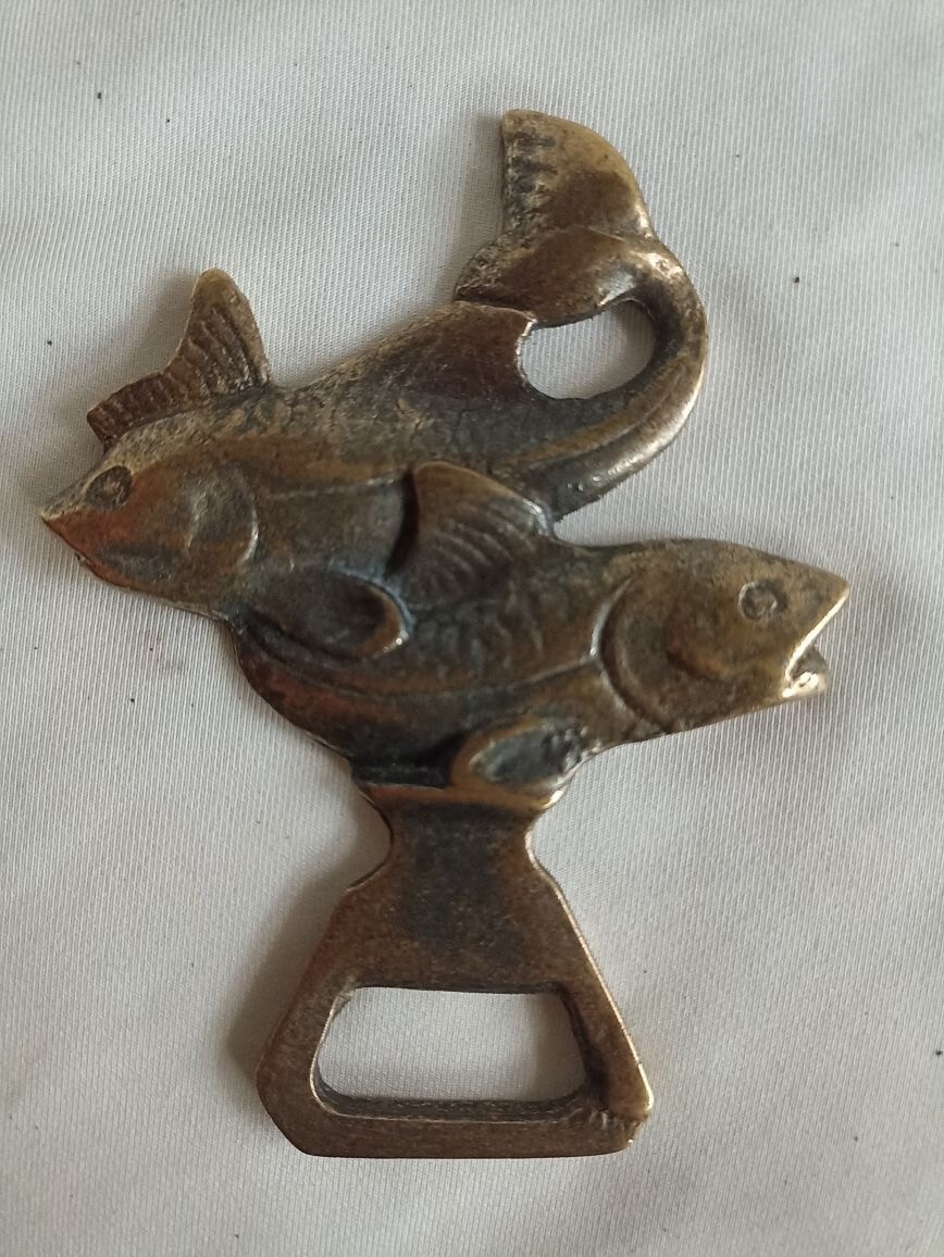 Rare Vintage Fish-Shaped Brass Bottle Opener – Antique Fishing Accessory for Fishermen, Unique Collectible Barware, Rustic Home Decor, and Perfect Gift for Anglers