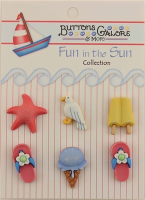 Buttons Galore & More FUN IN THE SUN '' Life's a Beach'' 3D - 6  Hand Dyed Buttons