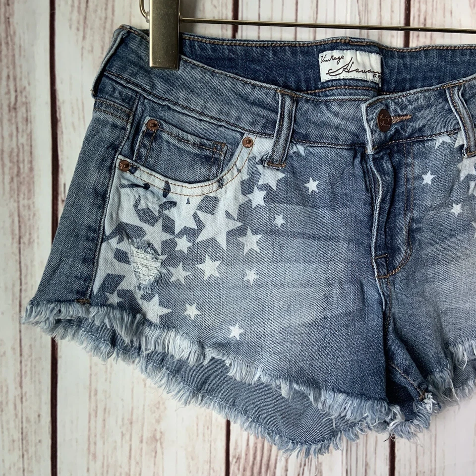 Pantalones cortos vaqueros Havana Distressed Star vintage para mujer talla 25 Foto 2 de 4