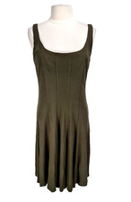 LAUREN RALPH LAUREN Womens Skater Knee Length Dress Size L Olive Green Knit 66A