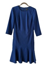 NWT Ann Taylor Sheath Dress Flounced Hem 3/4 Sleeves Royal Blue Sz 6