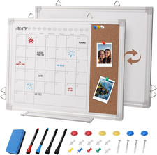 Dry Erase Calendar Whiteboard for Wall 17" X 13" Hanging Board with Cork