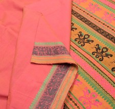 Sushila Vintage Pink Saree Handwoven Peacock Border Pallu PureCotton Sari Fabric