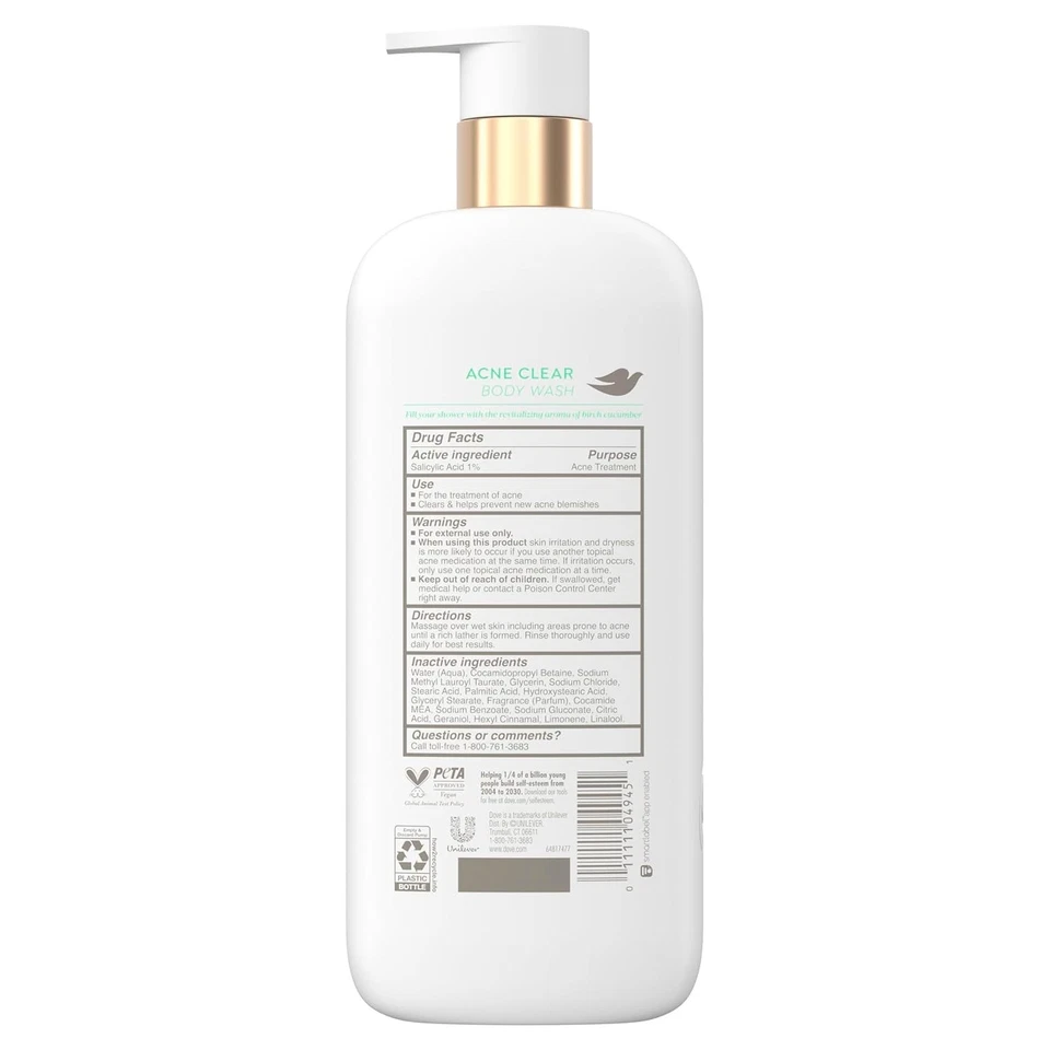 Jabón corporal transparente Dove para el acné previene el acné 1 % de ácido salicílico 18,5 oz Foto 2 de 4